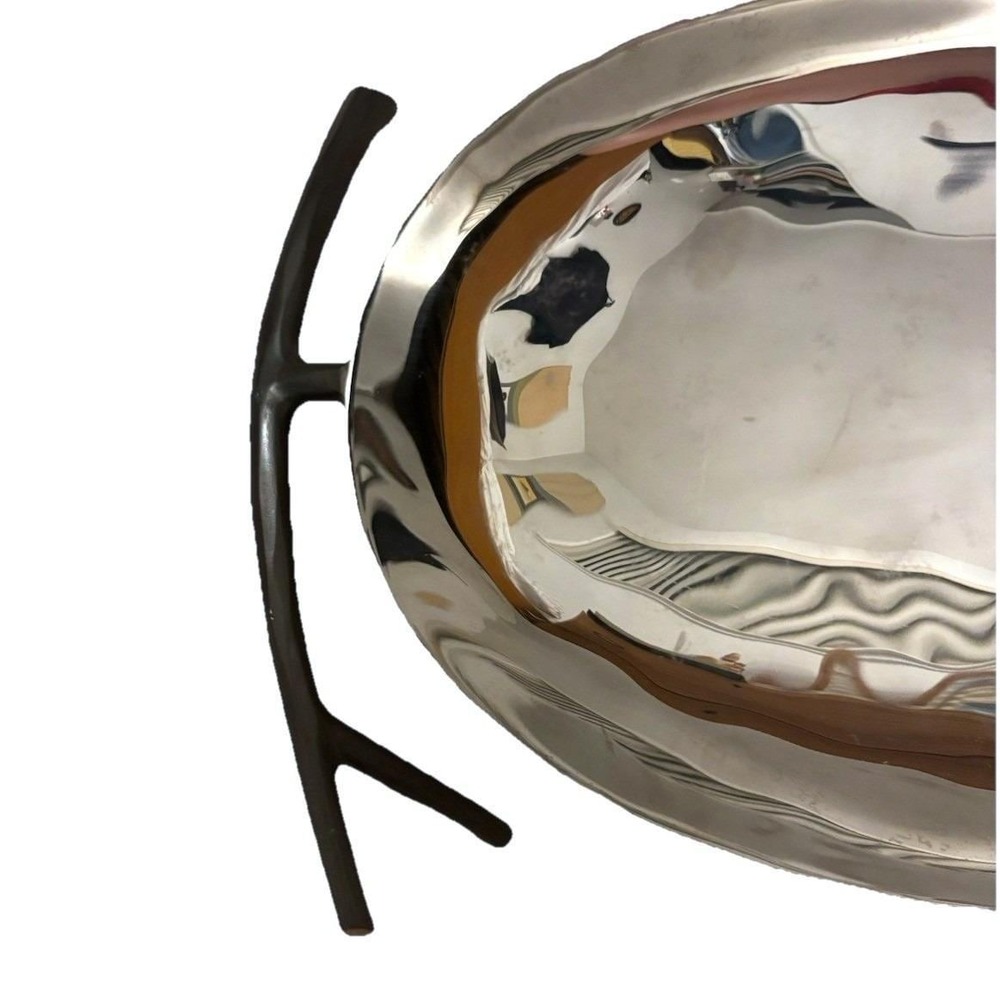 Michael Aram Bronzed Botanical Pod Modern Fruit Bowl Stainless Steel Silver - Picture 5 of 10